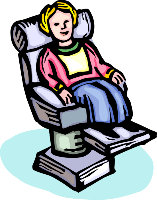 Vector Illustration of Young Dental Patient Child in Dentist Office Chair