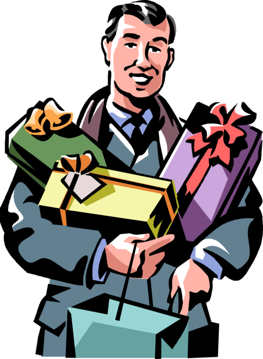 Vector Illustration of Festive Season Christmas Shopper with Arms Full of Festive Season Christmas Gifts