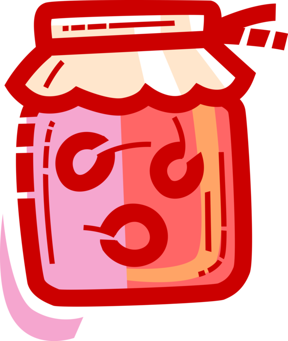 Vector Illustration of Homemade Fruit Cherry Jam or Jelly Preserves in Jar