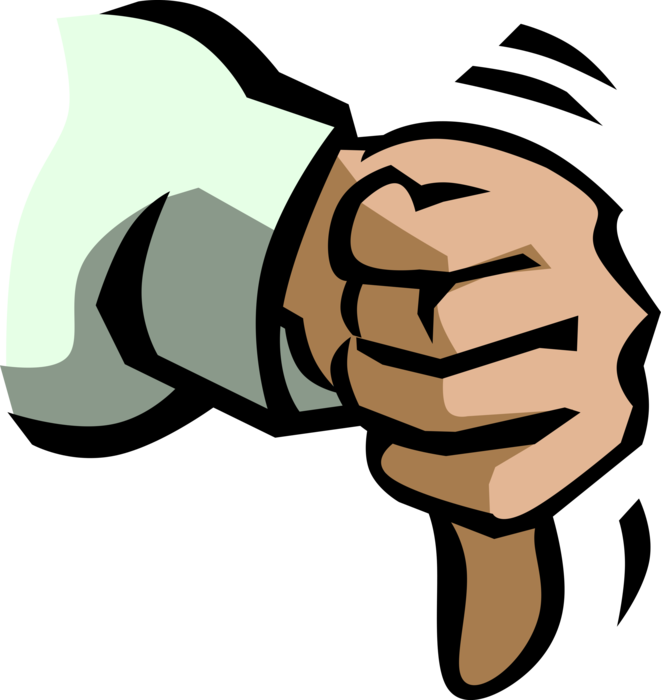 Vector Illustration of Hand Gives Thumbs-Down Gesture Metaphor of Rejection or Failure
