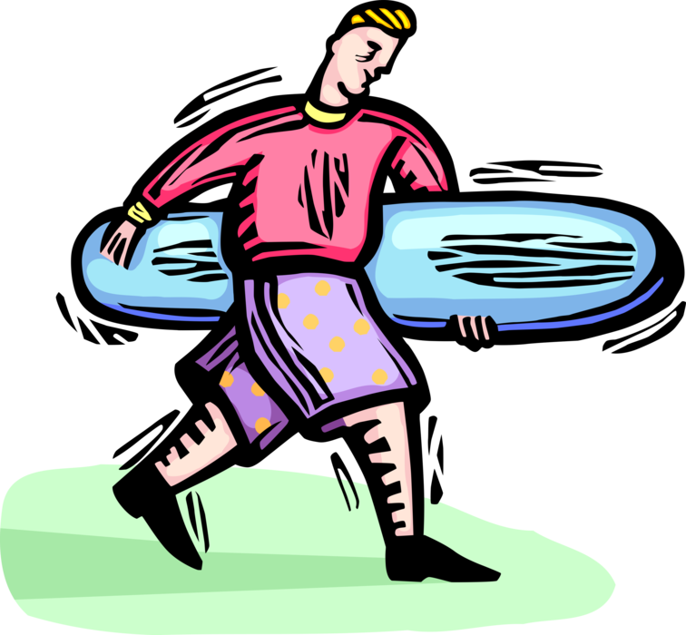Vector Illustration of Surfer Carries Surfboard for Day of Surfing Ocean Surf Waves