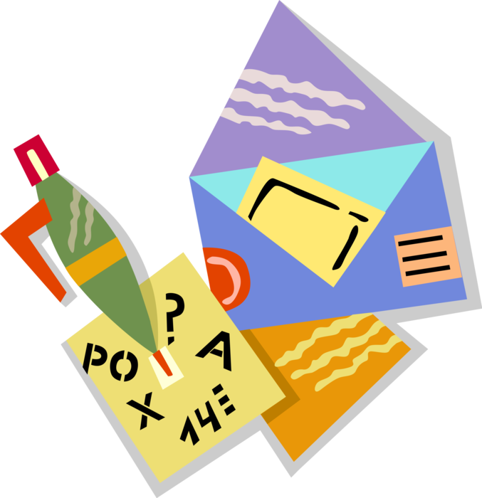Vector Illustration of Pen Writing Instrument Writes Letter Memo with Envelope