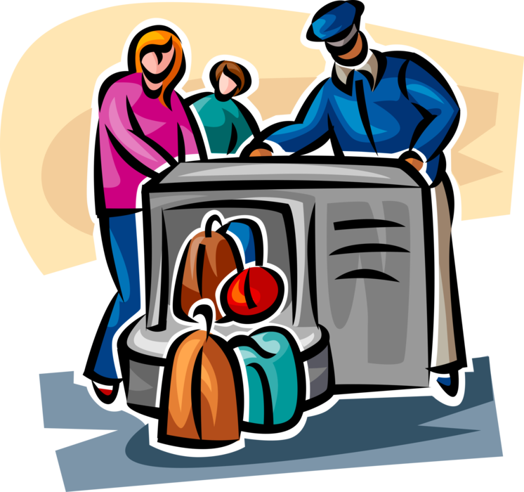 Vector Illustration of Airline Travel Passenger Airport Security Screening Luggage Baggage Check at Airport Terminal 