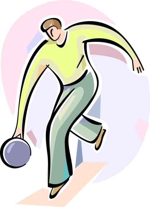 Vector Illustration of Bowler Bowls Bowling Ball on Alley to Knock Down Pins
