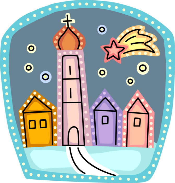 Vector Illustration of Christian Orthodox Church House of Worship with Shooting Star at Christmas
