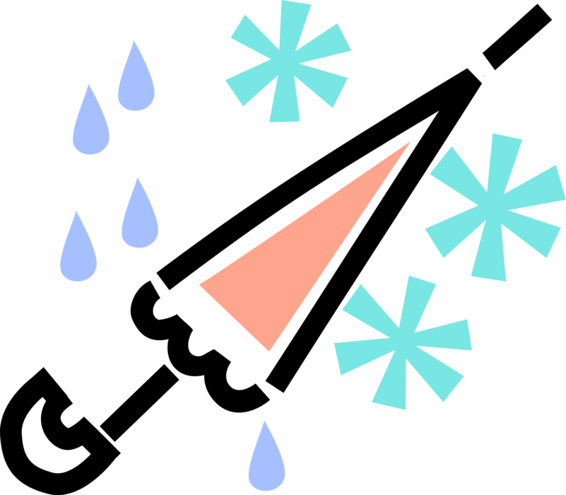 Vector Illustration of Umbrella or Parasol Provides Protection from Inclement Weather Rain with Snowflake Ice Crystals and Rain