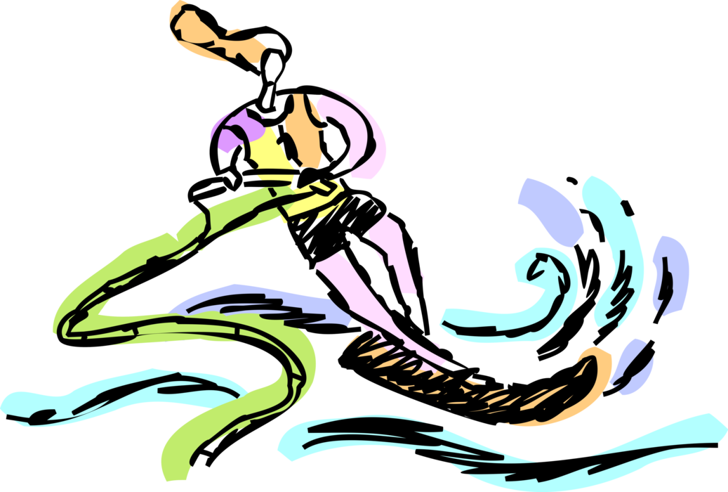 Vector Illustration of Water Skier with Towline Water Skis Behind Boat