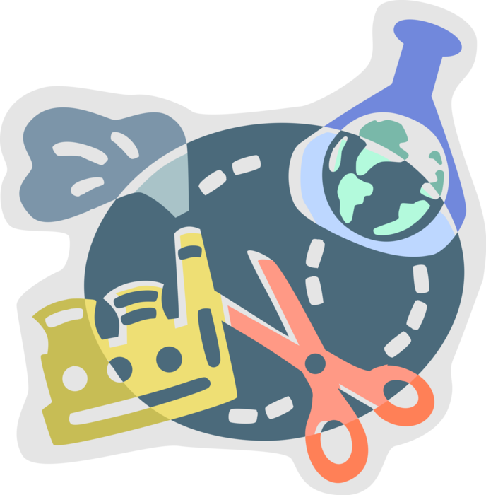 Vector Illustration of Cutting Greenhouse Gas CO2 Emissions from Burning Fossil Fuels in Industrial Manufacturing