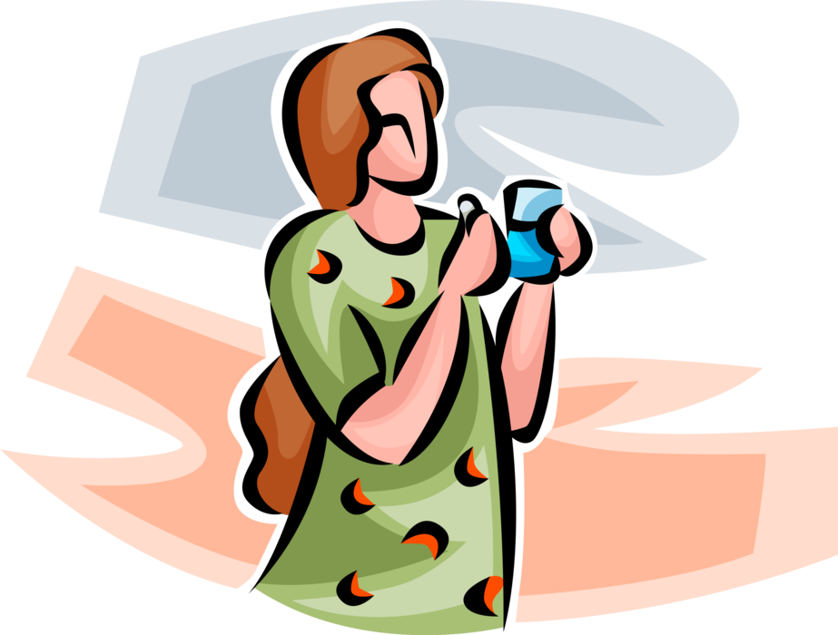 Vector Illustration of Hospital Patient Takes Medicine Drug Medication Pill with Glass of Water