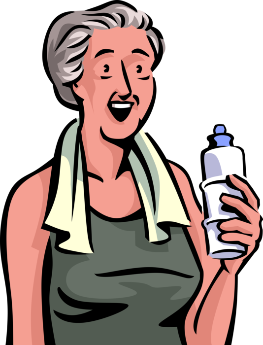Vector Illustration of Retired Elderly Senior Citizen Cools Off with Water After Physical Fitness Exercise Workout