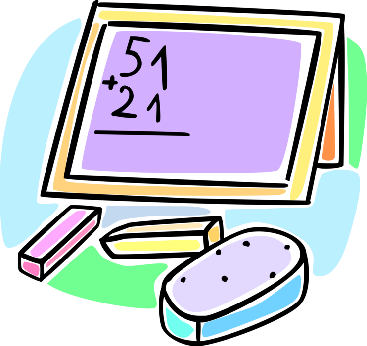 Vector Illustration of School Math Class Blackboard Chalkboard in Classroom with Chalk and Eraser