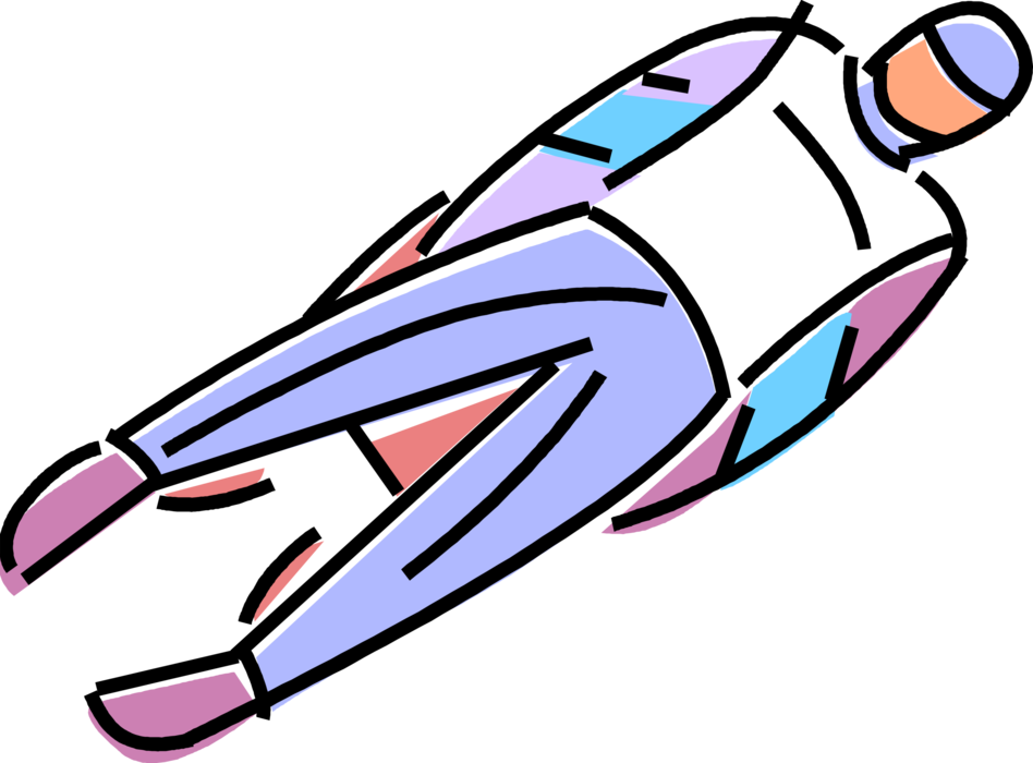 Vector Illustration of Olympic Sports Luger Sliding Feet-First in Luge Race