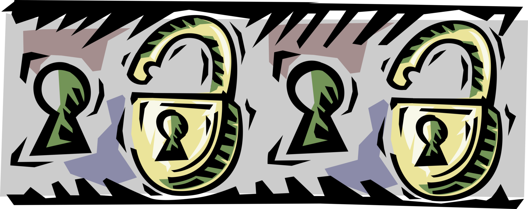 Vector Illustration of Padlock Security Locks with Keyholes for Keys