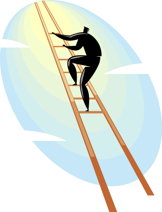 Vector Illustration of Businessman Climbs Ladder to Corporate Success