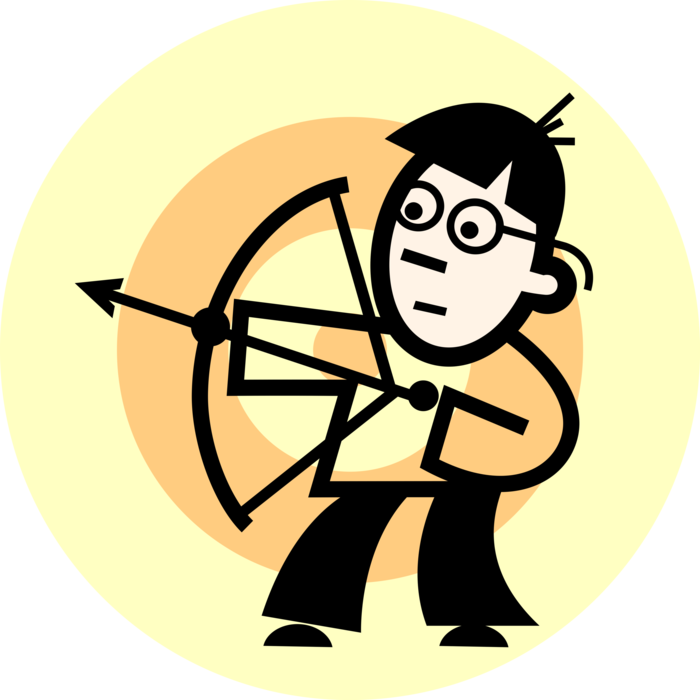 Vector Illustration of Archer Shoots Archery Bow and Arrow