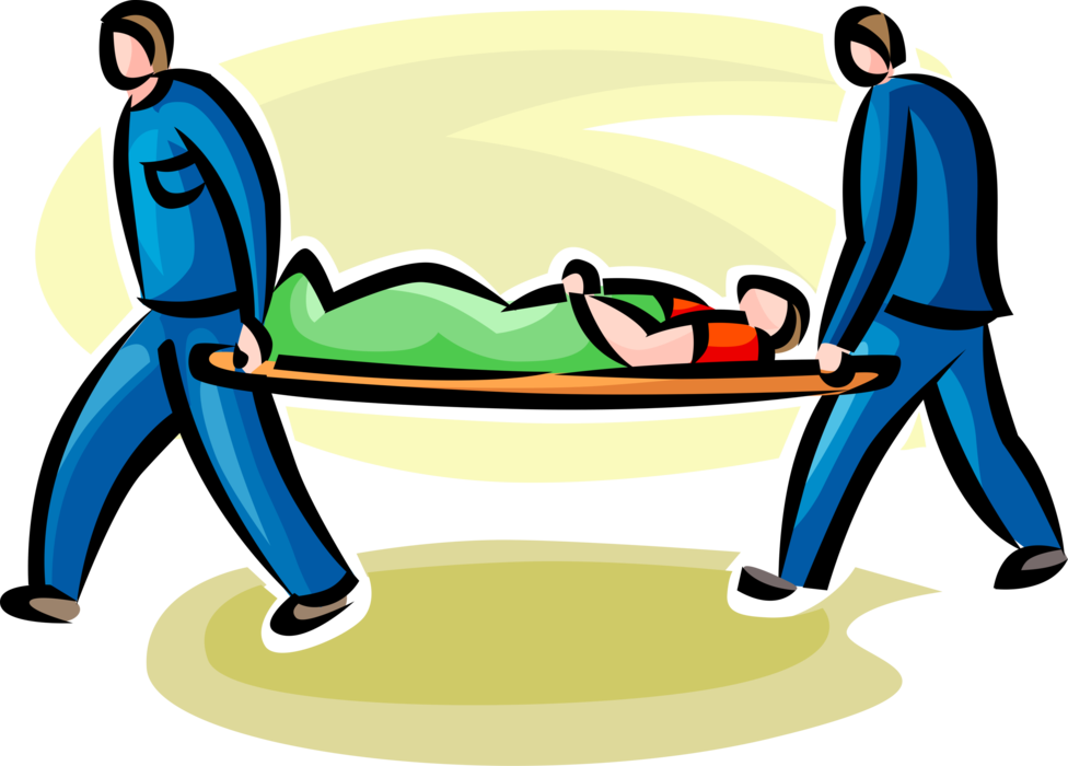 Vector Illustration of Accident Victim Carried on Hospital Stretcher by Emergency Paramedics