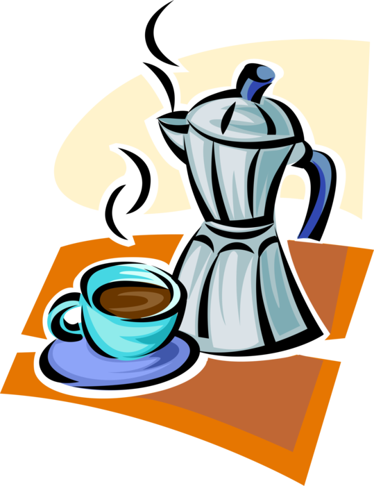 Vector Illustration of Stove-Top Moka Pot Macchinetta Coffee Pot Coffeemaker or Coffee Machine