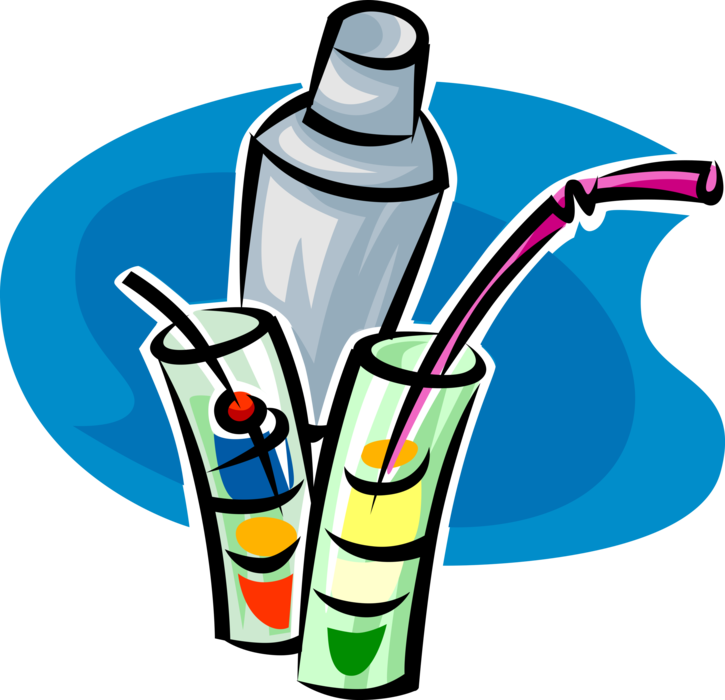 Vector Illustration of Health Drinks with Drinking Straws and Hydration Water Bottle