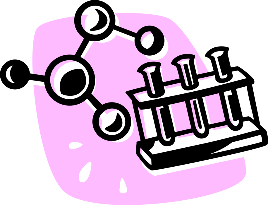 Vector Illustration of Science Laboratory Test Tubes and Molecule Atoms Held Together by Chemical Bonds