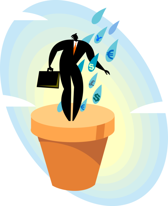 Vector Illustration of Businessman Stimulates Financial Profit Growth in International Markets