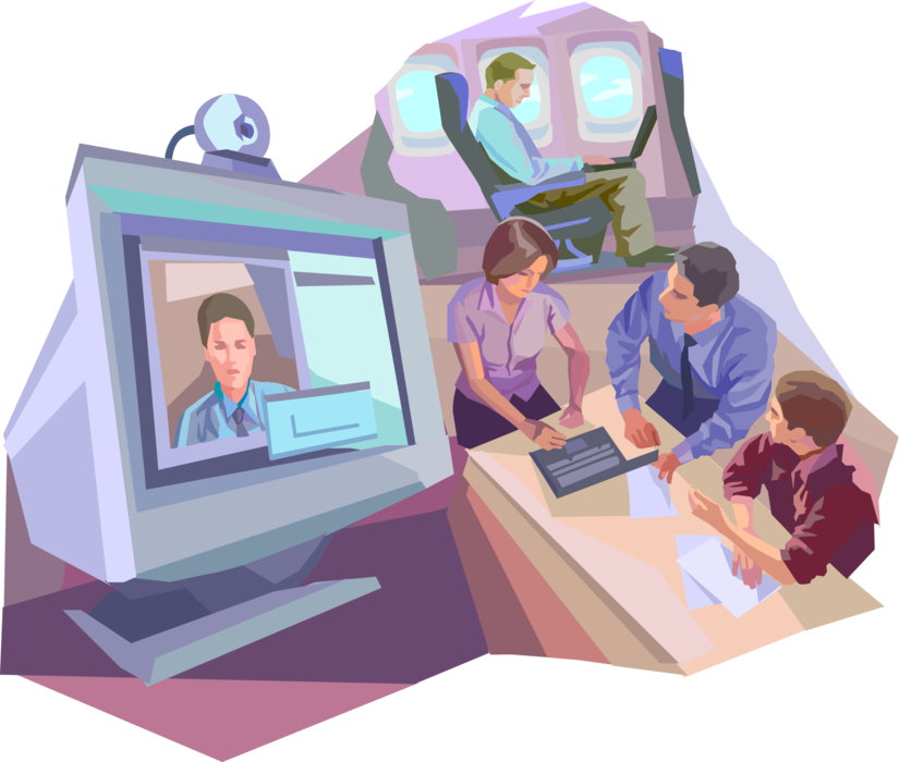 Vector Illustration of Business Meeting Teamwork and Collaboration with Online Webcam Real Time Video Streaming
