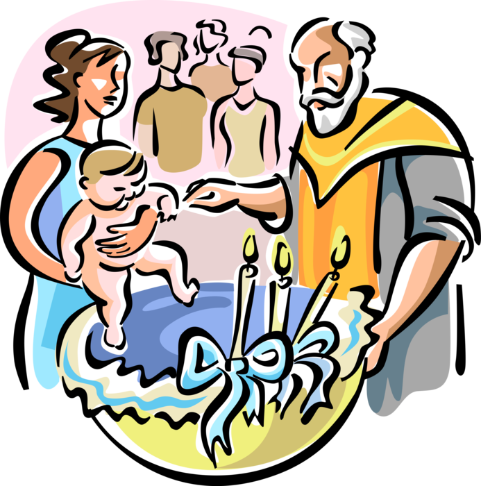 Vector Illustration of Christian Orthodox Baptism in Baptismal Font
