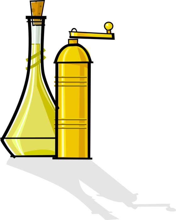 Vector Illustration of Salad Dressing Oil Olive Oil and Pepper Grinder