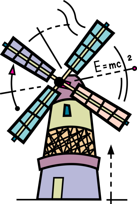 Vector Illustration of Dutch Windmill in The Netherlands, Holland used to Mill Grain, Pump Water