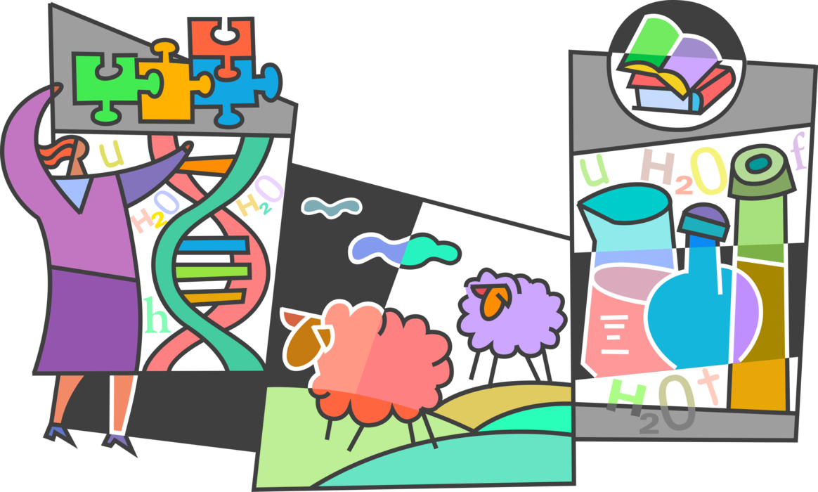 Vector Illustration of Biotechnology Cloning Produces Genetically Identical DNA Cells of Organism Sheep