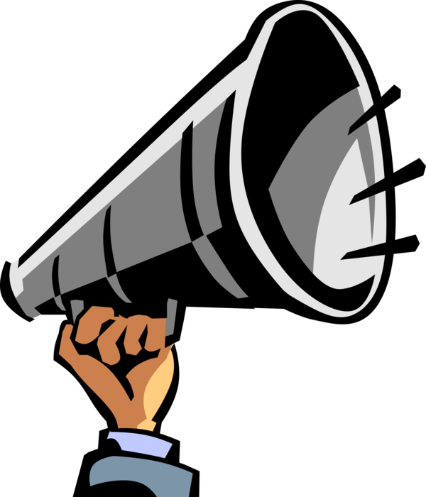 Vector Illustration of Hand Holds Megaphone or Bullhorn to Amplify Voice and Broadcast Message