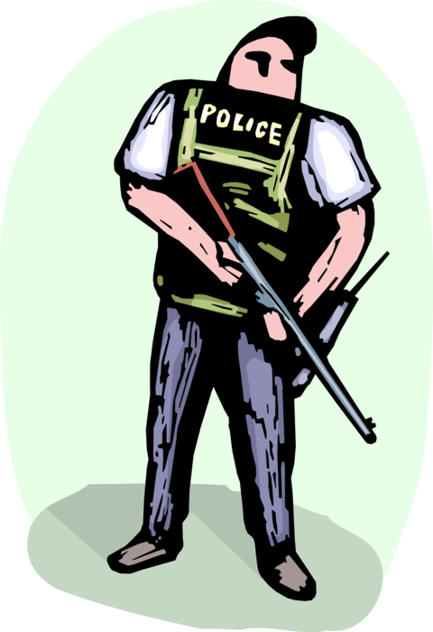 Vector Illustration of Law Enforcement Police Officer Stands Guard Providing Policing and Protection Services