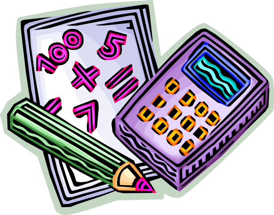 Vector Illustration of Calculator Portable Electronic Device Performs Basic Operations of Mathematics