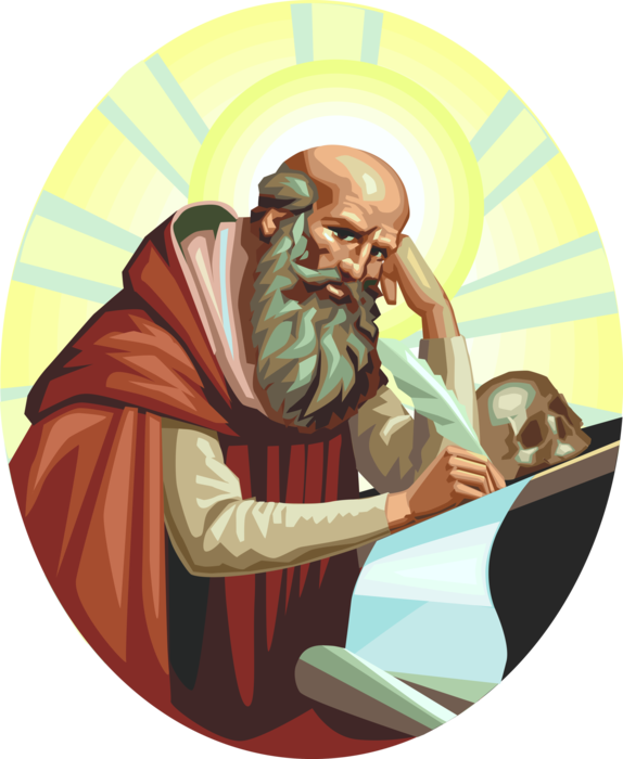 Vector Illustration of St. Jerome Patron Saint of Translators, Librarians and Encyclopedists Pursues Study of Scriptures