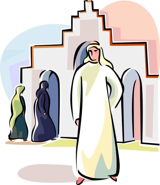 Vector Illustration of Middle Eastern Arab Man Wears Thawb or Thobe, Dishdasha Ankle-Length Arab Garment