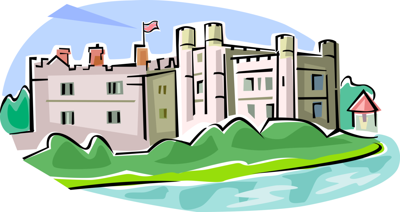 Vector Illustration of Medieval and Tudor Leeds Castle, Kent, England, United Kingdom
