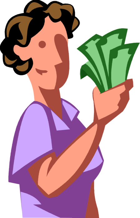 Vector Illustration of Businesswoman with Fist Full of Cash Money Dollars