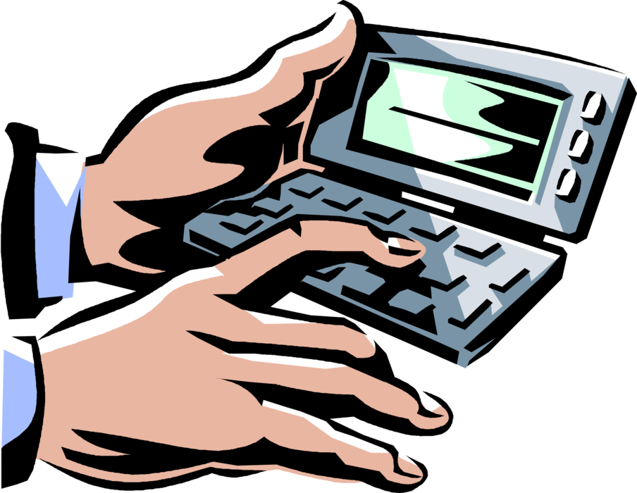 Vector Illustration of Hands Input Data with Notebook Computer