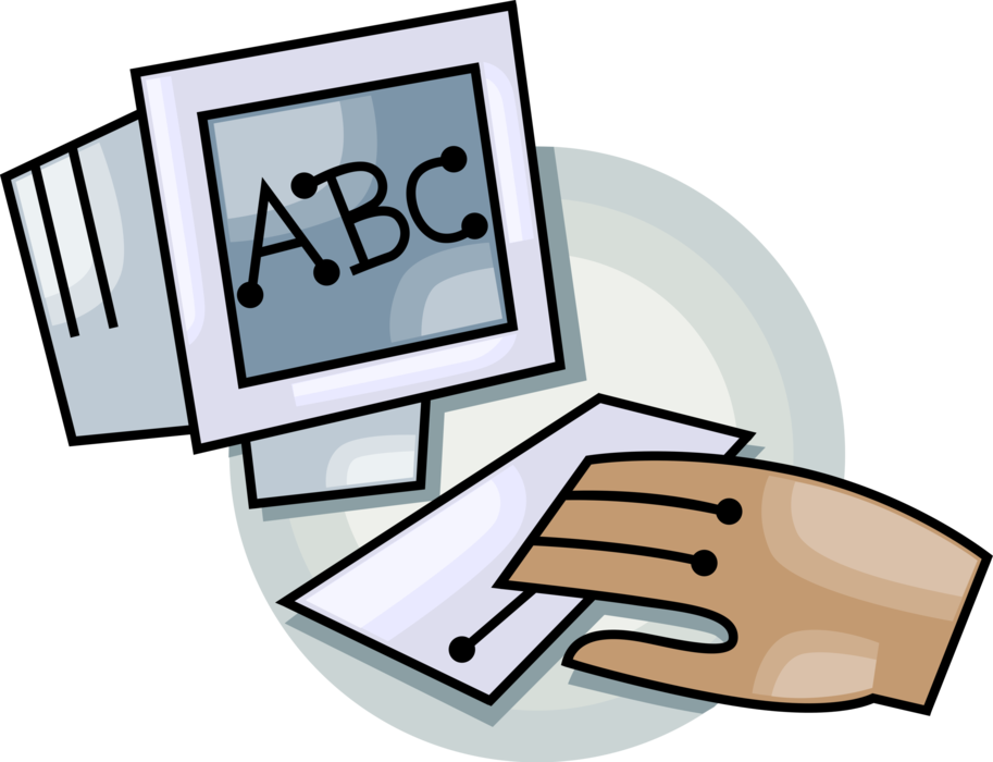 Vector Illustration of Hand on Keyboard with General Purpose Programmable Electronic Computer Device