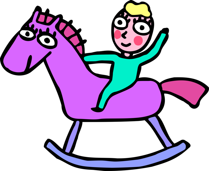 Vector Illustration of Toddler Rides Toy Rocking Horse