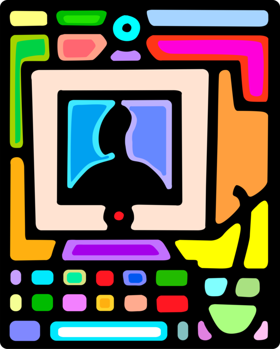 Vector Illustration of Desktop Computer Workstation System with Microphone and Webcam Camera