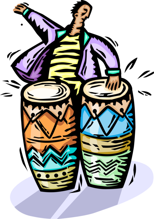 Vector Illustration of Percussionist Musician Plays Conga Bongo Drums Percussion Instrument