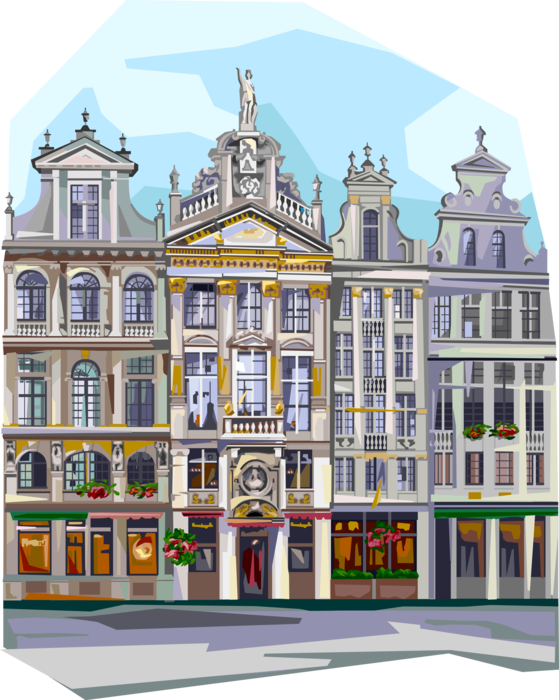 Vector Illustration of Grand Place Central Square, Brussels, Belgium
