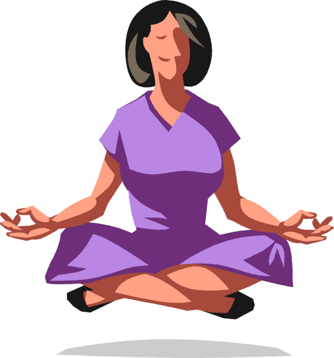 Vector Illustration of Businesswoman Seeks Spiritual Enlightenment While Meditating at Work