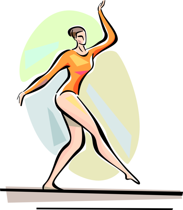 Vector Illustration of Gymnast Performs Routine on Gymnastics Balance Beam