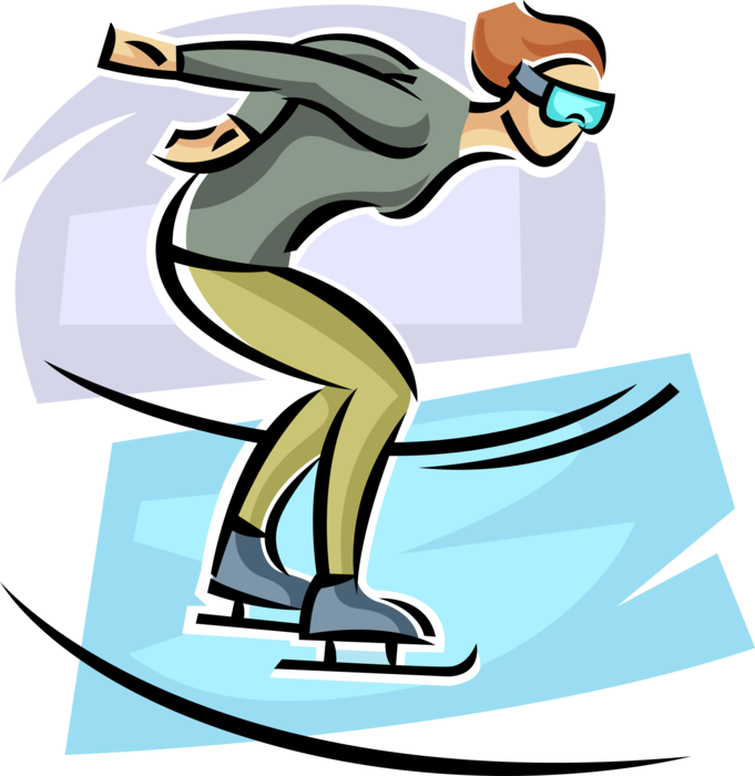 Vector Illustration of Speed Skater in Ice Skates Races in Competitive Race