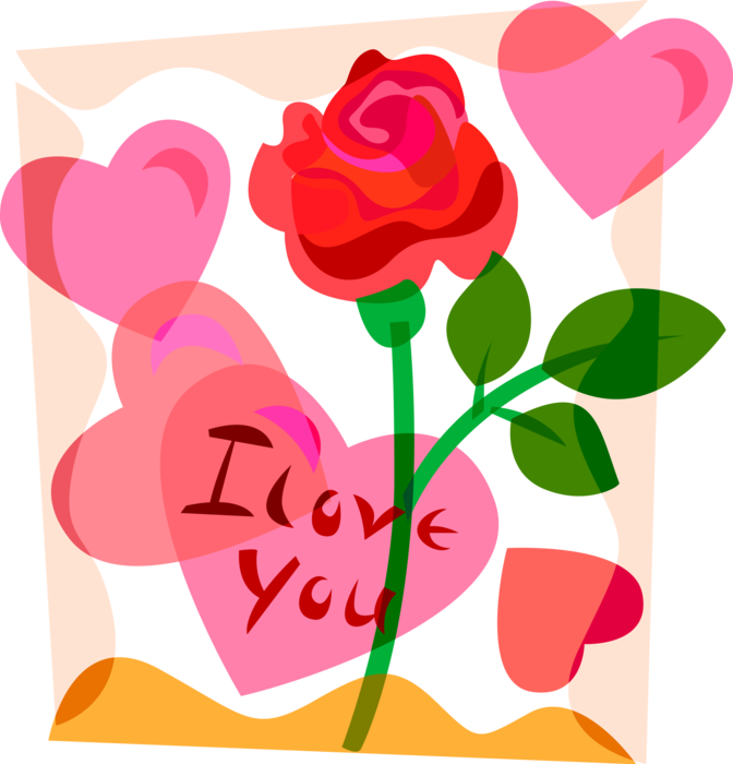 Vector Illustration of Valentine's Day Sentimental Love Hearts with Rose Flower and "I Love You" Greeting Card Message