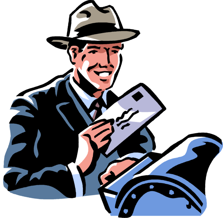 Vector Illustration of Businessman Mails Letter Envelope in Post Office Mailbox