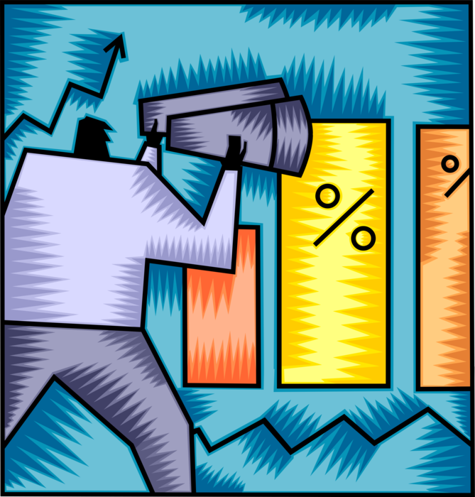 Vector Illustration of Businessman Financial Analyst Forecasts Economic Growth with Binoculars and Business Chart