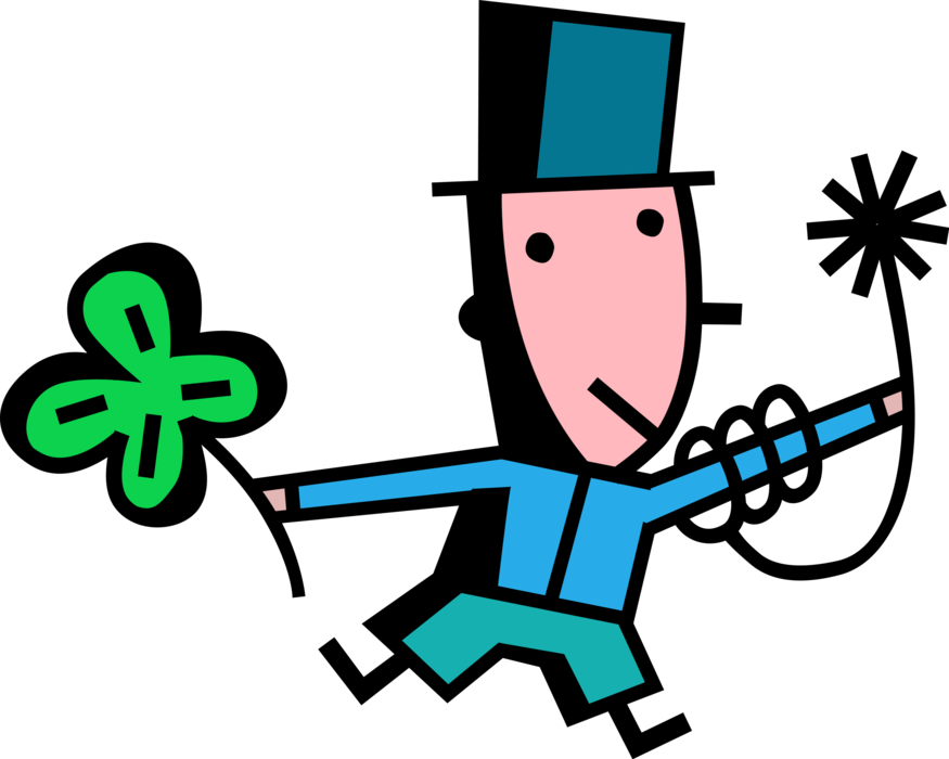 Vector Illustration of Chimney Sweep Cleaner with St. Patrick's Day Lucky Four-Leaf Clover Shamrock