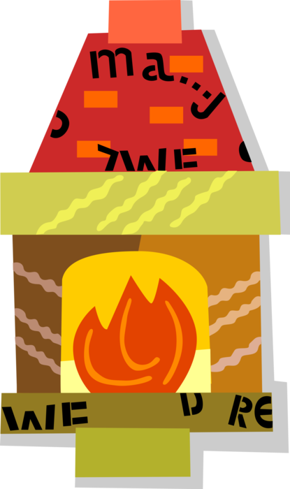 Vector Illustration of Fireplace Hearth with Burning Wood Fire